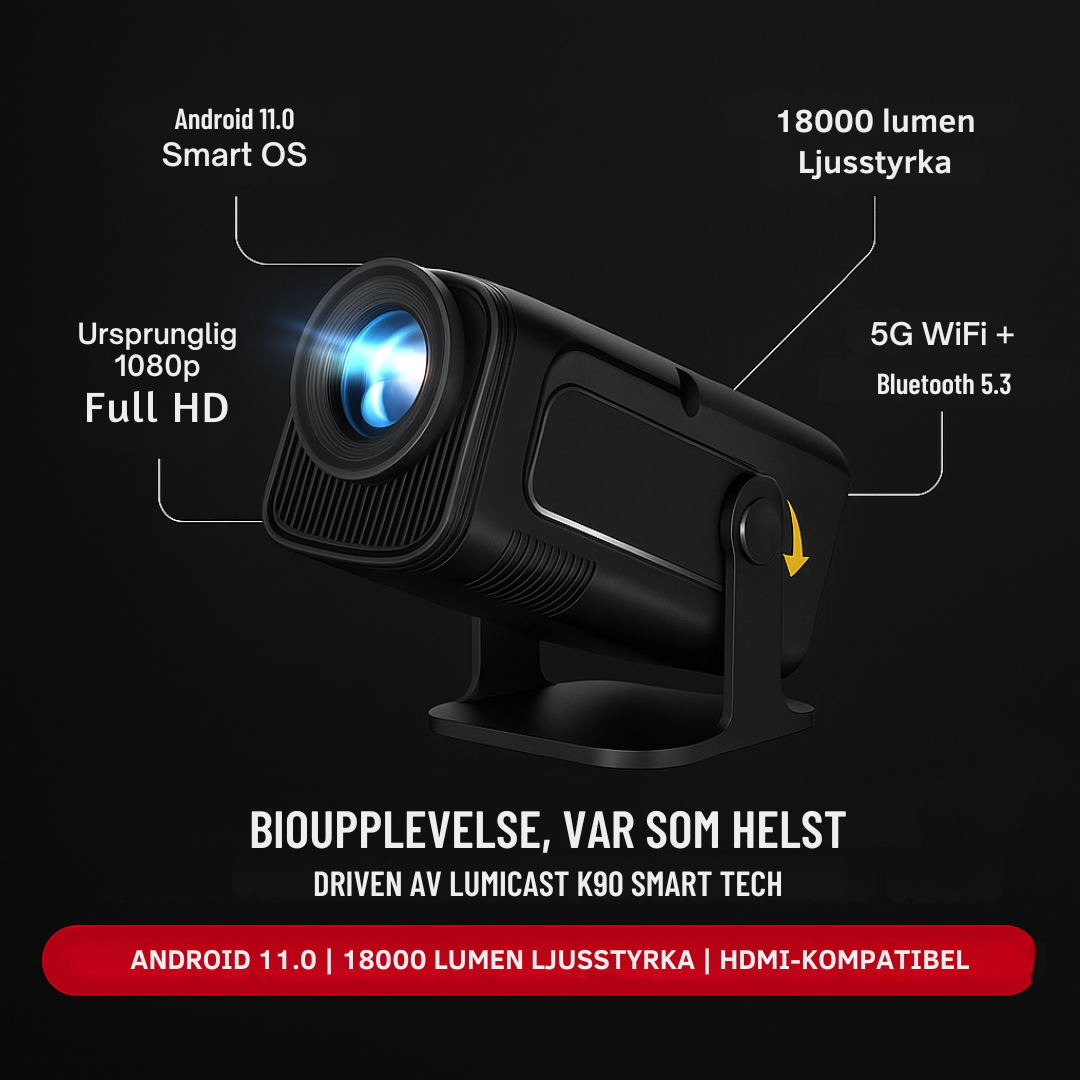 LumiCast K90 Smart Projektor – Full HD 1080p med Android-stöd