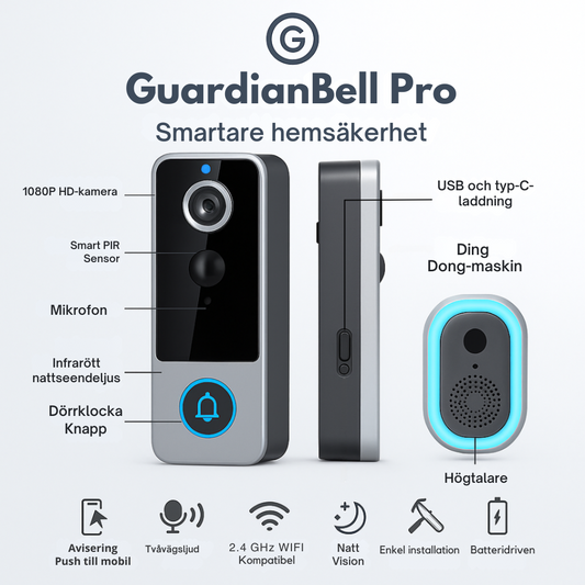 GuardianBell Pro AI-dörrklocka med nattseende
