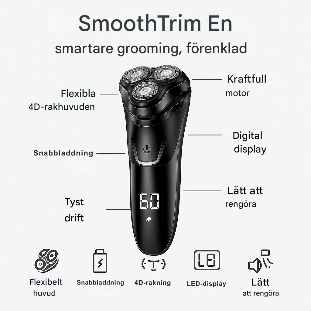 SmoothTrim One – 4D-rakapparat med precisionsblad, uppfällbar trimmer och vattentät design