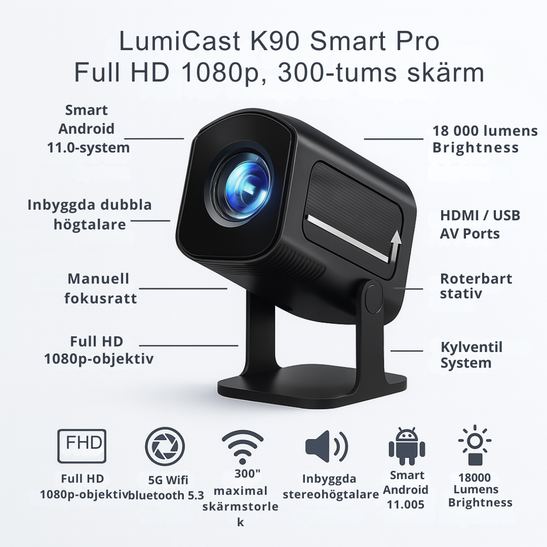 LumiCast K90 Smart Projektor – Full HD 1080p med Android-stöd