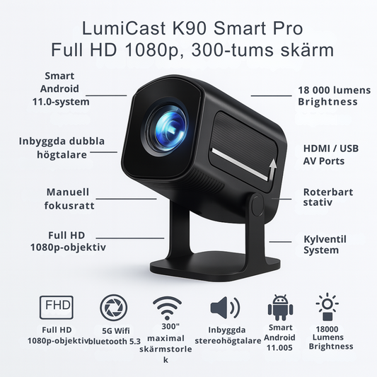 LumiCast K90 Smart Projektor – Full HD 1080p med Android-stöd