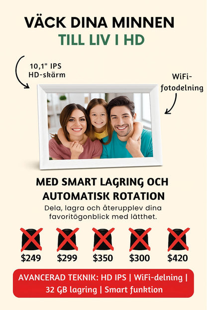 Frameora HD WiFi Fotoram – 10,1" IPS-pekskärm,