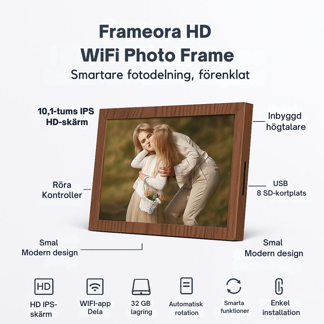 Frameora HD WiFi Fotoram – 10,1" IPS-pekskärm,