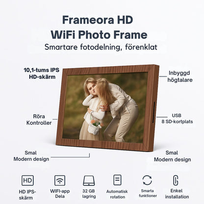 Frameora HD WiFi Fotoram – 10,1" IPS-pekskärm,