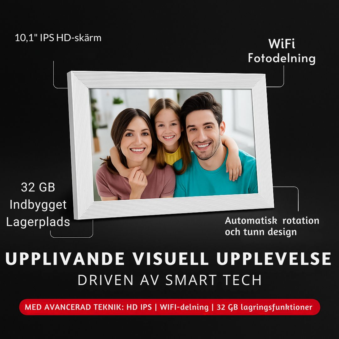 Frameora HD WiFi Fotoram – 10,1" IPS-pekskärm,
